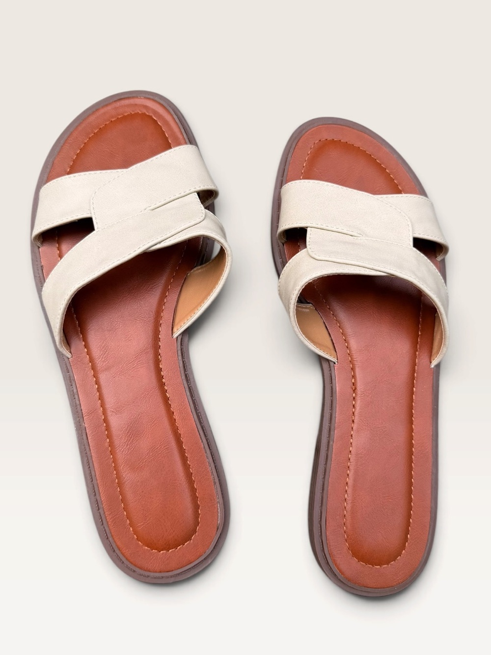 Women's 8M Cream Cross‑Strap Slide Sandals